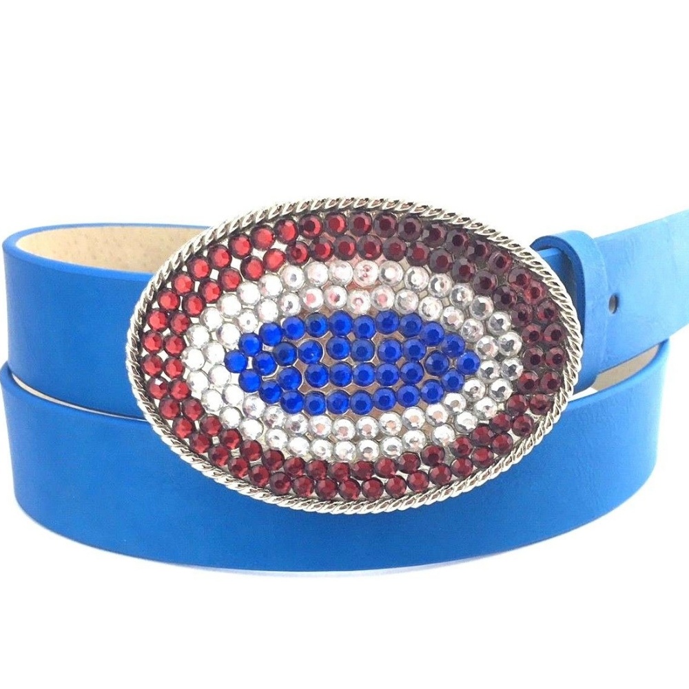 4th of July Color Rhinestone Buckle Blue Belt